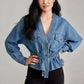 V Neck Denim Top - DAVERRI FASHIONS