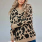 Leopard V-Neck Drop Shoulder Sweater - DAVERRI FASHIONS