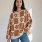 Flower Plaid Henley Baggy Sweater - DAVERRI FASHIONS