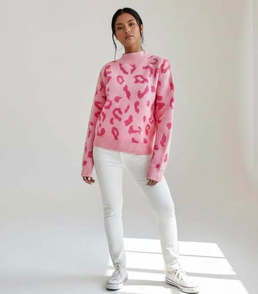 Leopard Mock Neck Sweater
