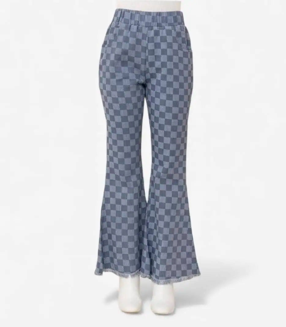 And The Why Checkerboard High Waist Bell Pants
