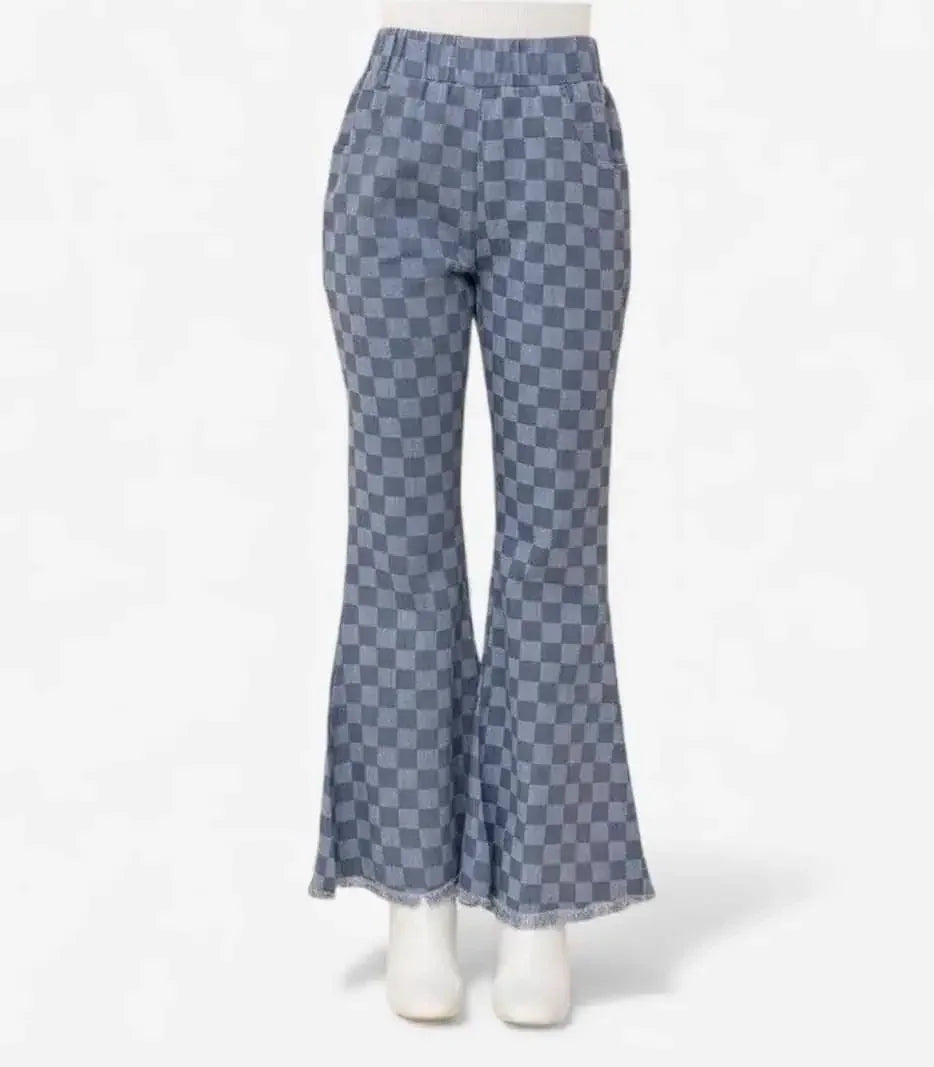 And The Why Checkerboard High Waist Bell Pants - DAVERRI FASHIONS