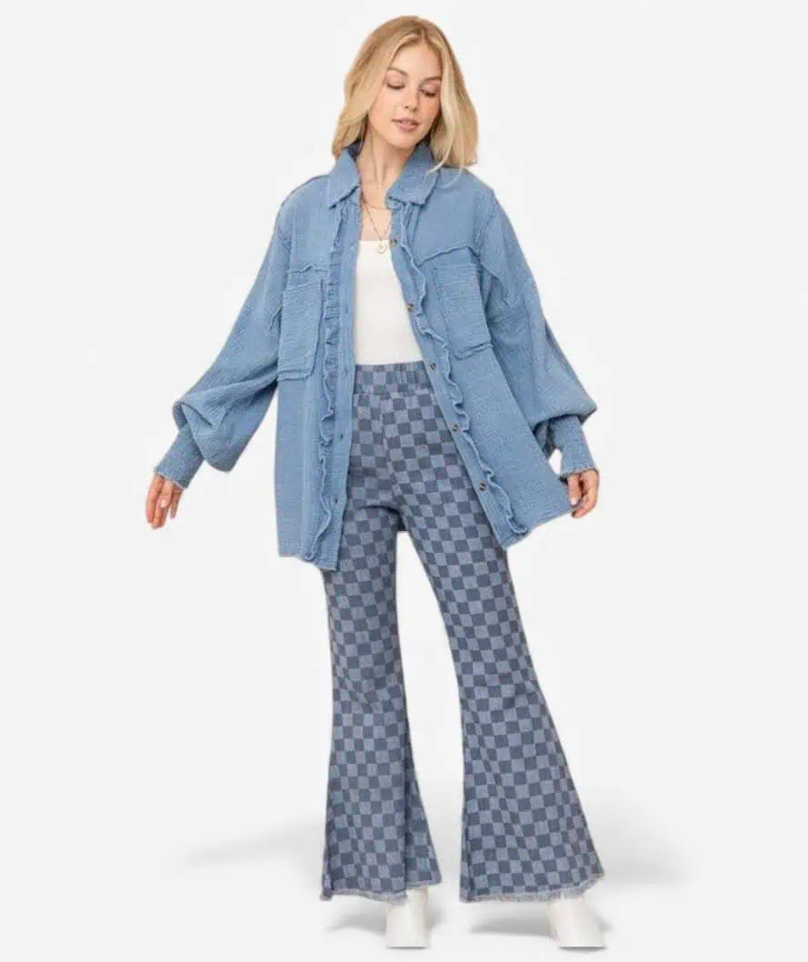 And The Why Checkerboard High Waist Bell Pants