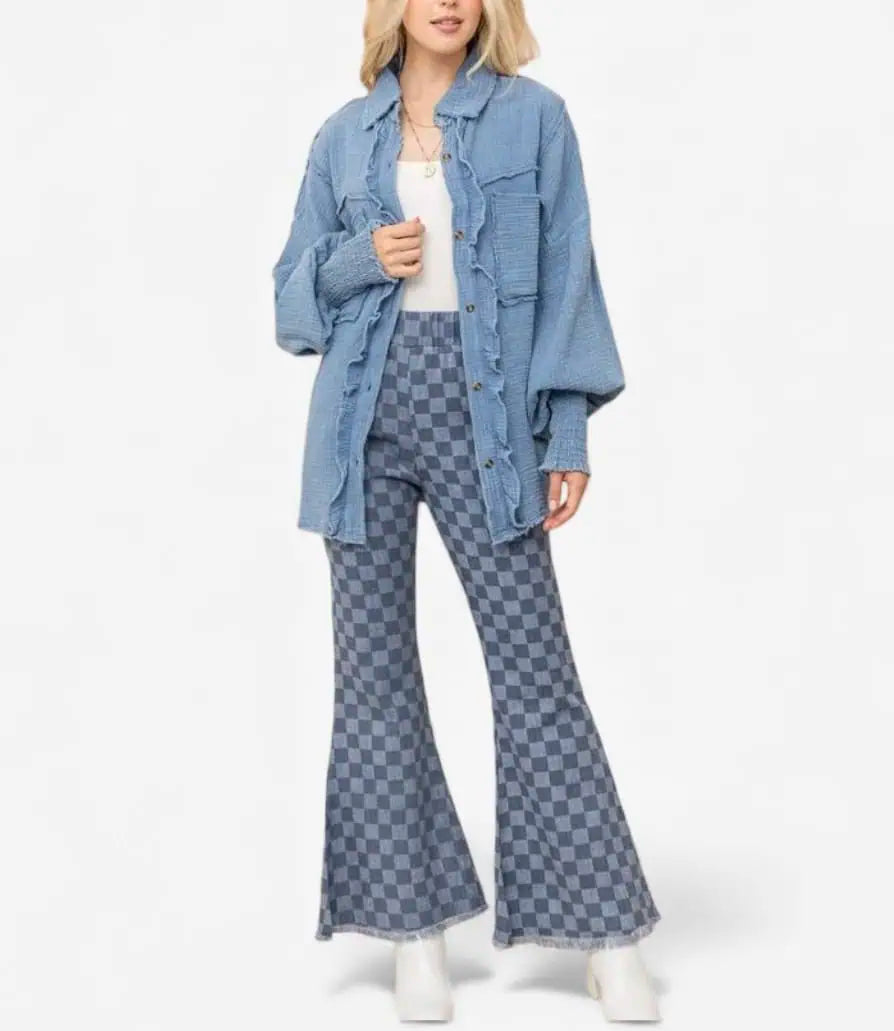 And The Why Checkerboard High Waist Bell Pants