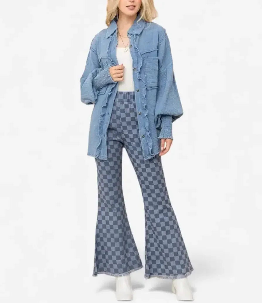 And The Why Checkerboard High Waist Bell Pants - DAVERRI FASHIONS