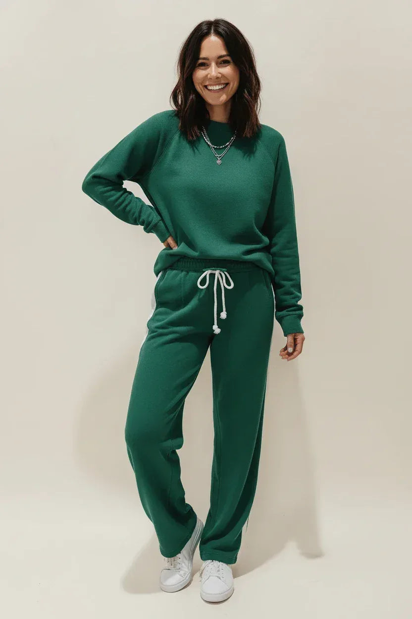 Daverri Fashions green tracksuit set with round neck top and drawstring pants