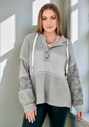 Daverri Fashions Waffle Knit Oversized Striped Drawstring Hoodie