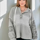 Grey camouflage oversized waffle knit hoodie with drawstring hood
