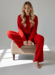 Full Size Ribbed Knit Relaxed Fit Top and Pants Sweater Set Plus Size