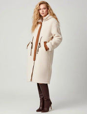 Plus Size Drawstring Zip Up Turtleneck Sherpa Coat