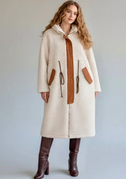 Plus Size Drawstring Zip Up Turtleneck Sherpa Coat