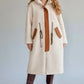 Plus size cream sherpa teddy coat with tan leather accents