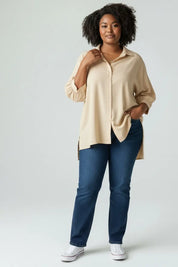 Women’s Full Size 3/4 Sleeve Button Up Oversized Shirt