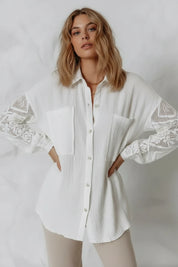 Women’s Lace Sleeve Button Down Cotton Shirt