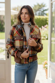 Women’s Pocketed  Long Sleeve Plaid Jacket