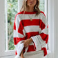 Daverri Fashions plus size red white striped knit sweater