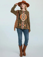 Daverri Fashions Geometric Pattern Fringe Sweater