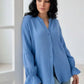 Soft light blue womens collared flounce sleeve cotton shirt