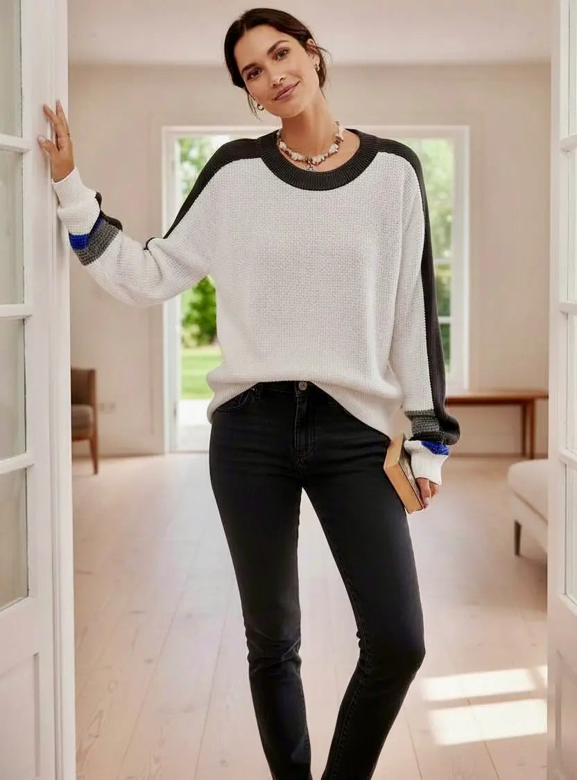 Daverri Fashions Women’s Color Block Waffle Knit Sweater