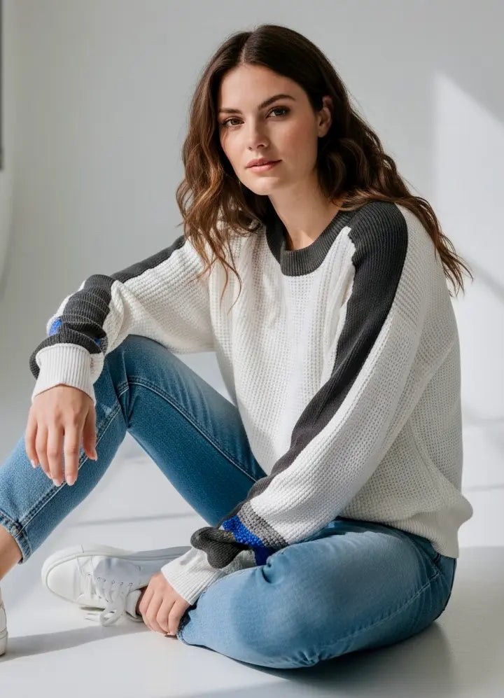 Daverri Fashions Women’s Color Block Waffle Knit Sweater