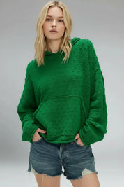 Textured Dot Knit Long Sleeve Hooded Sweater