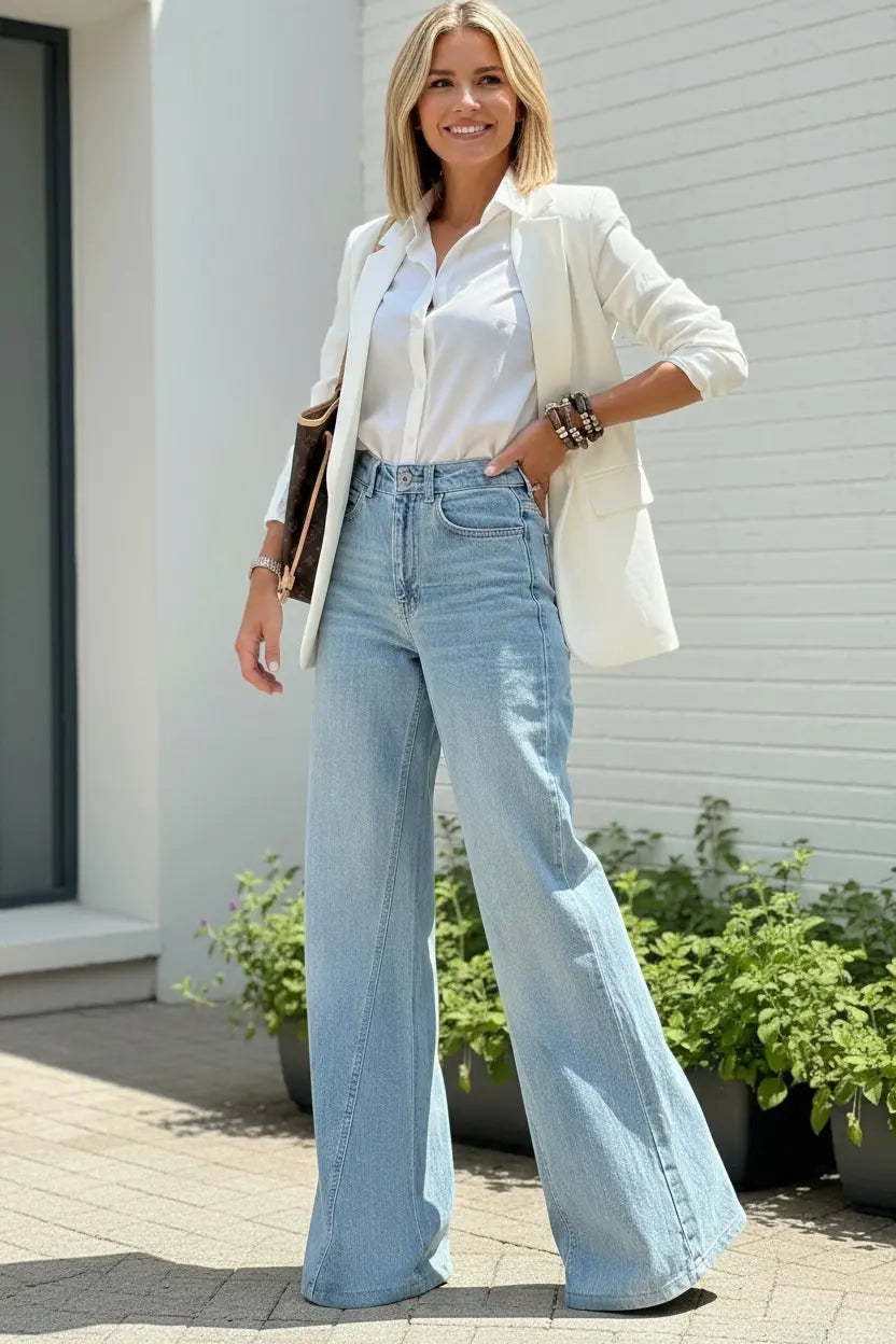 Daverri Fashions Women’s Wide Leg Jeans with Pockets