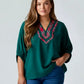 Daverri Fashions emerald green plaid trim V-neck blouse