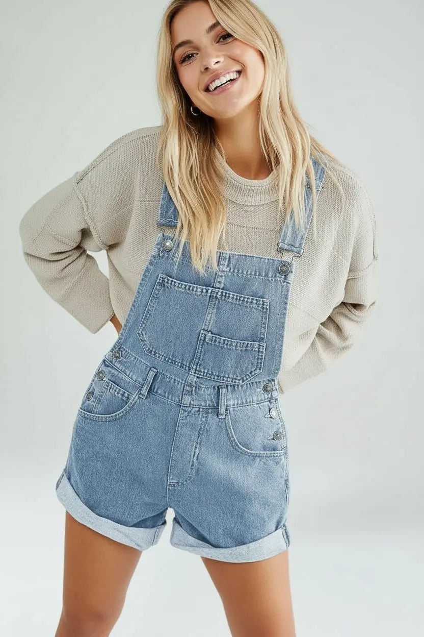 Full Size Pocketed Square Neck Wide Strap Denim Overalls