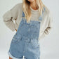 Full-size pocketed square neck wide strap light-wash denim overalls