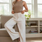 Daverri wide-leg white drawstring pants