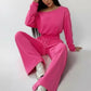 Daverri pink velour boat neck top and wide-leg pants set