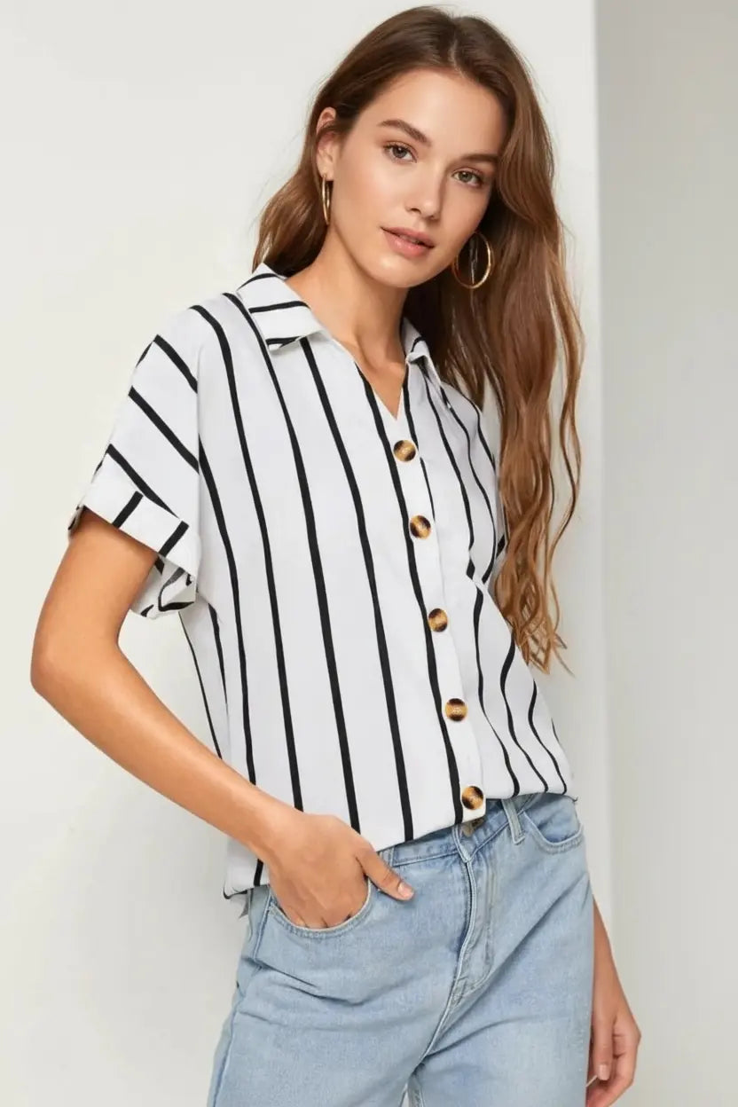 Daverri Striped Button Up Short Sleeve Shirt