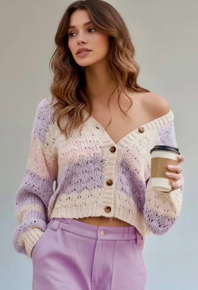 Daverri Color Block Button Up Cardigan