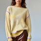 Daverri Striped Round Neck Long Sleeve Sweater