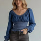 Daverri Smocked Long Sleeve Denim Top