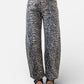 Daverri Leopard Print High Waist Barrel Jeans in faded gray and black