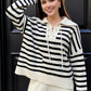 Daverri Striped Lace-Up Long Sleeve Sweater