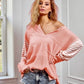 Bibi Peach Striped Sleeve Lightweight Waffle Knit Top