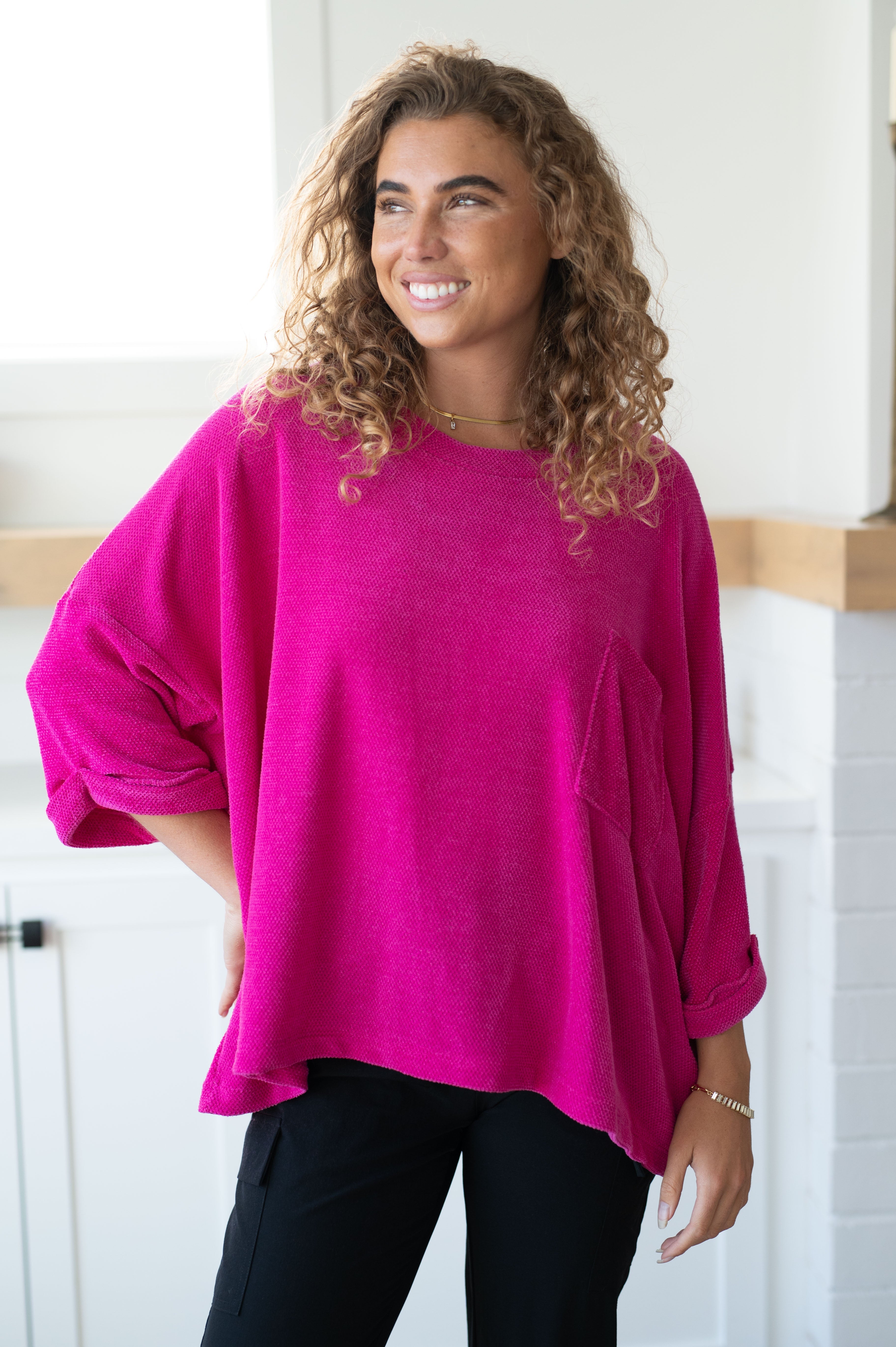 Pink Thoughts Chenille Blouse Blouses