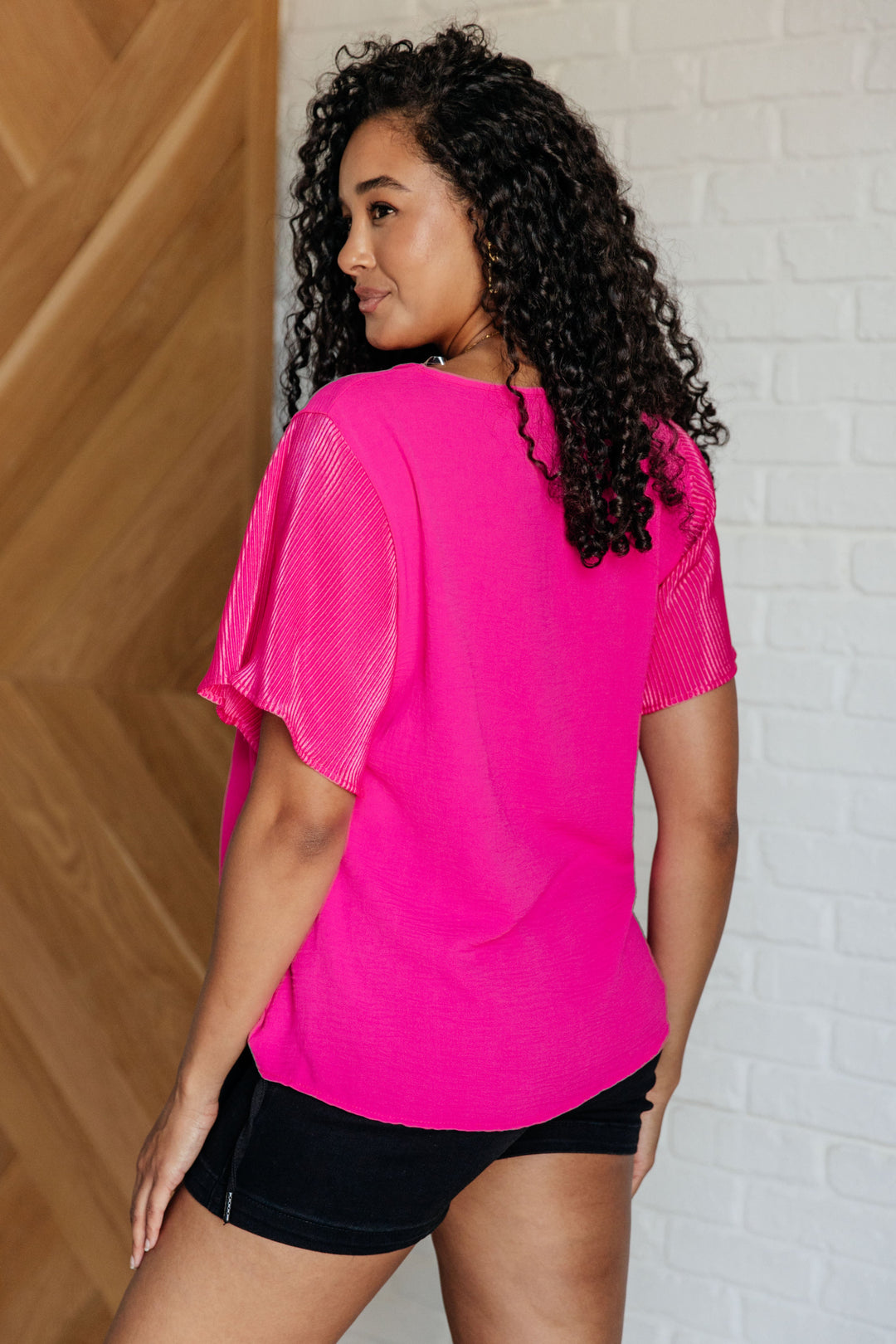 Pink and Perfect Ruffle Sleeve Top Tops