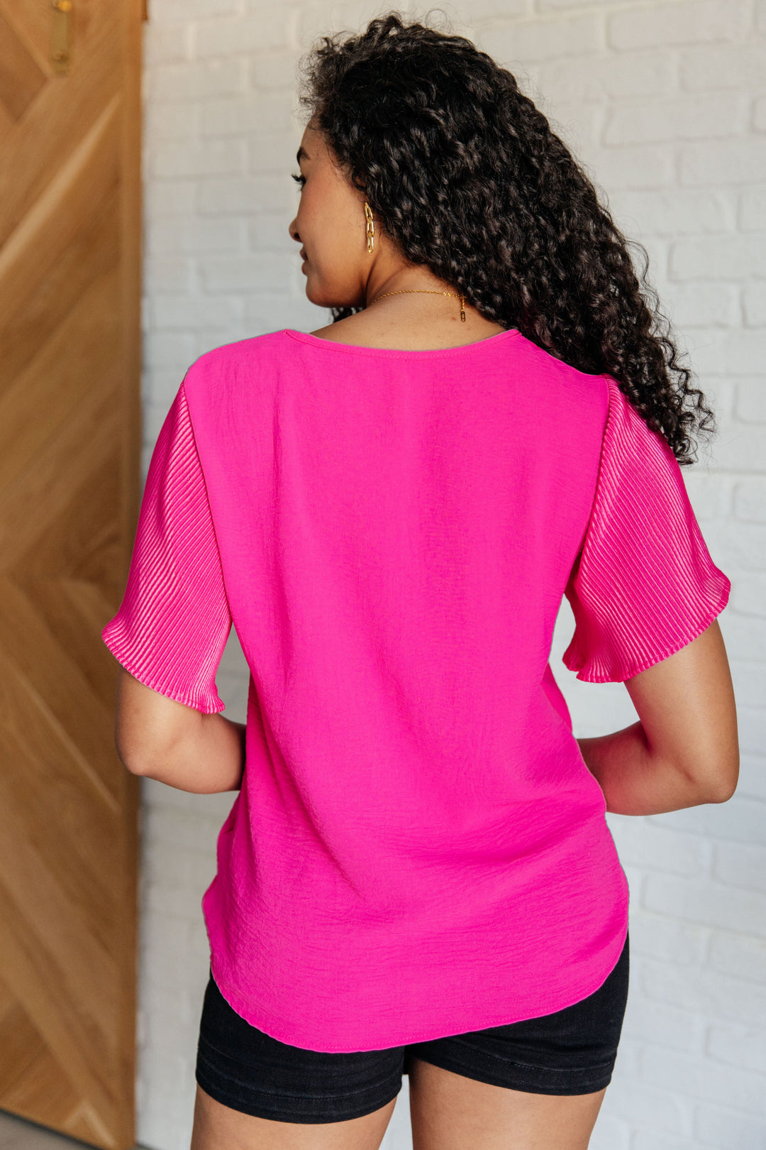 Pink and Perfect Ruffle Sleeve Top Tops