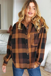 Rock'n Plaid Camel & Charcoal Button Down Oversized Shirt | Daverri Fashions