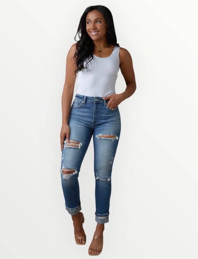 Plus Size Distressed High Waisted Straight Jeans Jeans