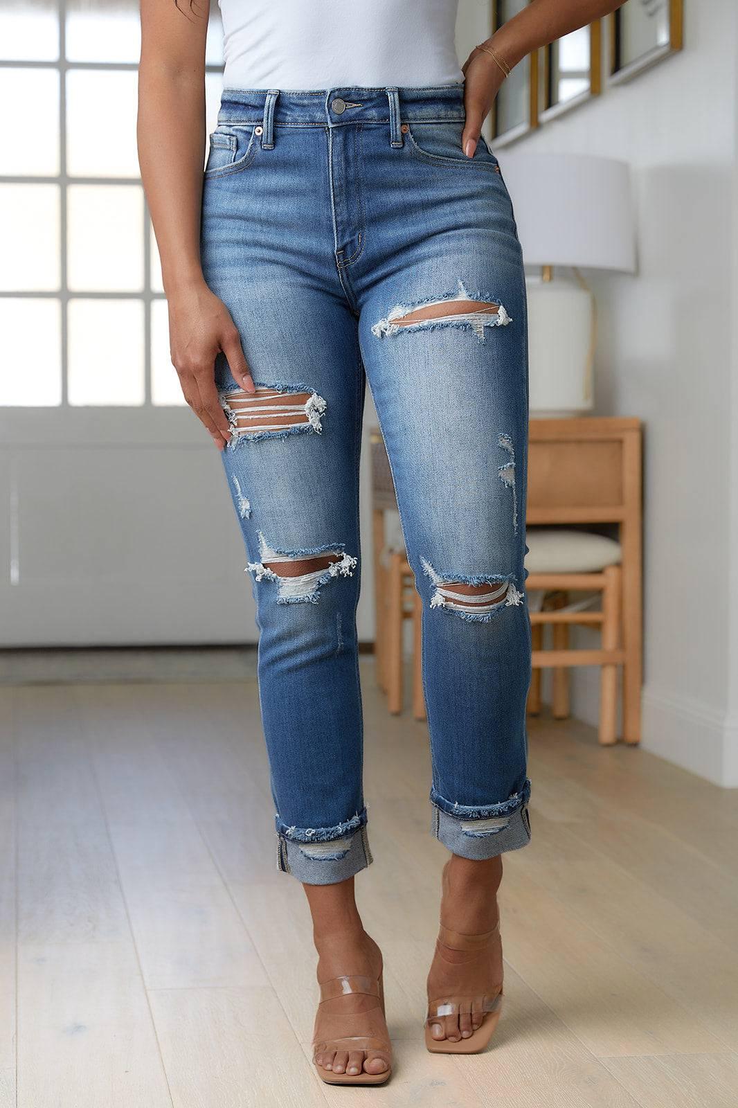 Plus Size Distressed High Waisted Straight Jeans Jeans