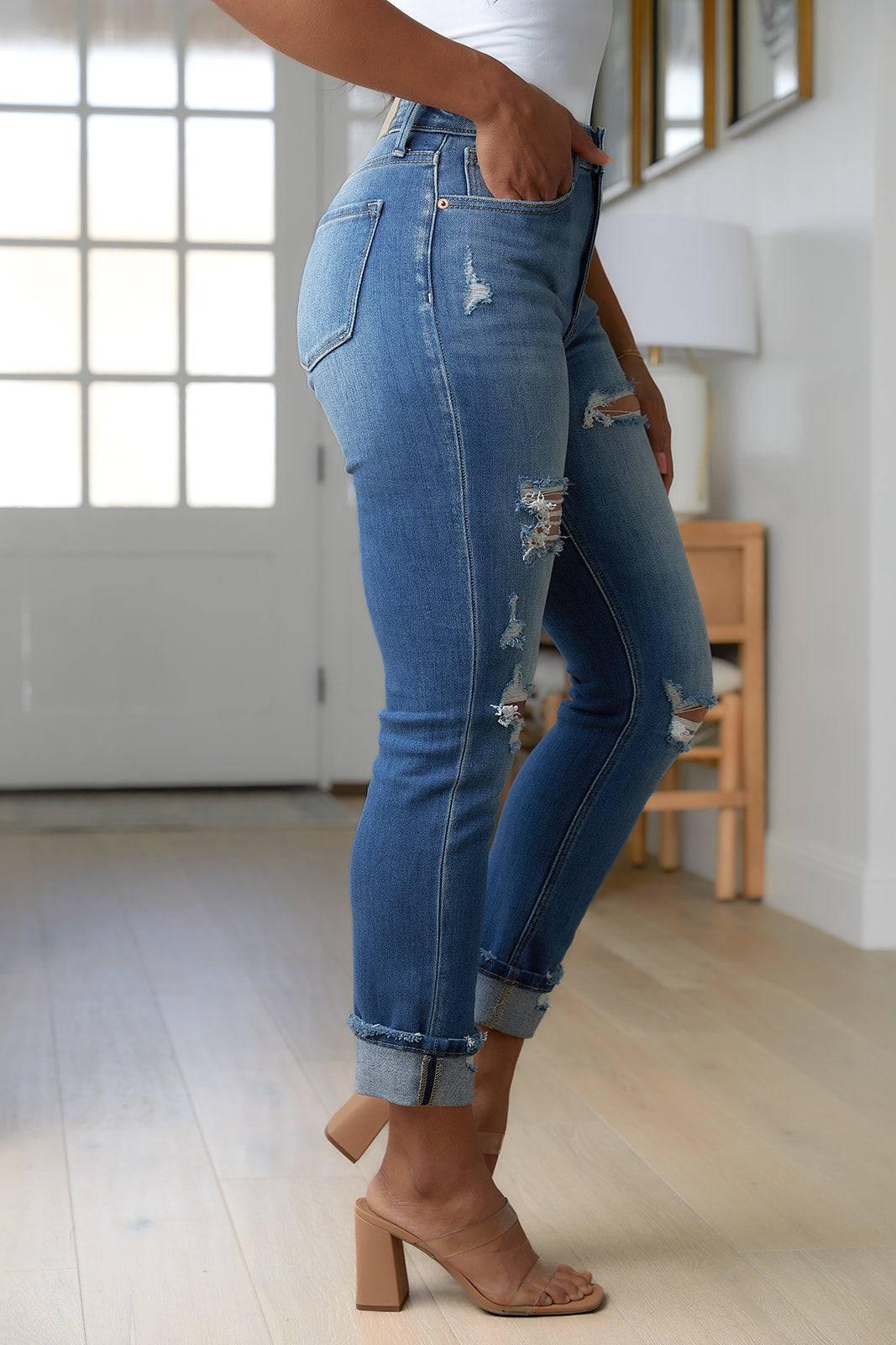 Plus Size Distressed High Waisted Straight Jeans Jeans