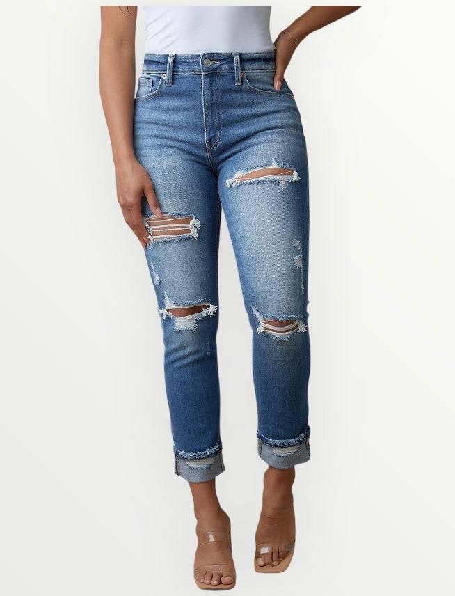 Plus Size Distressed High Waisted Straight Jeans Jeans