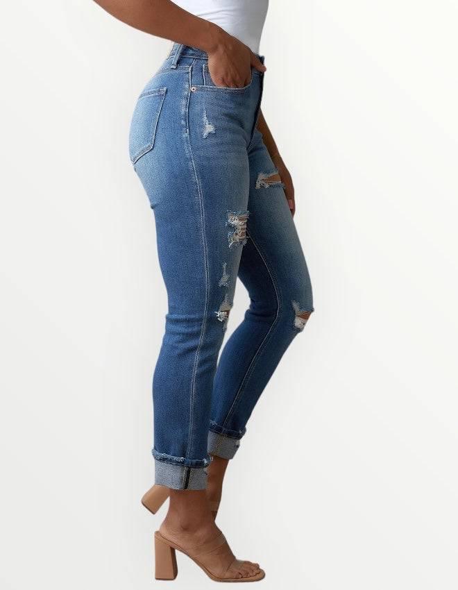 Plus Size Distressed High Waisted Straight Jeans Jeans