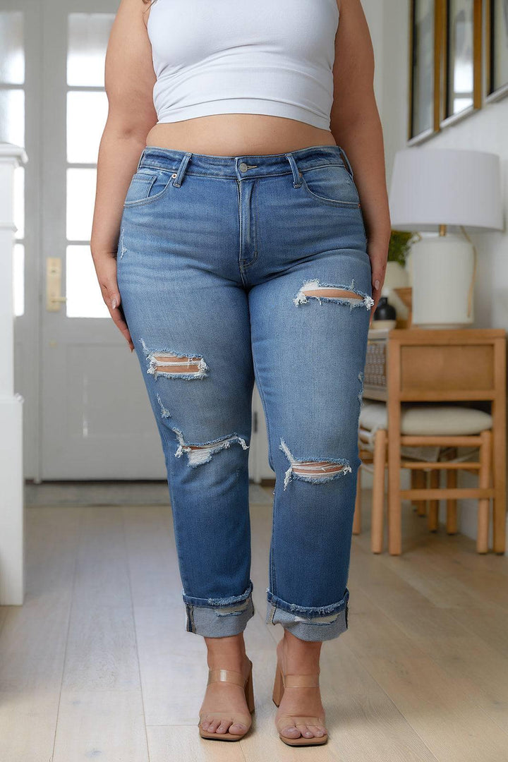 Plus Size Distressed High Waisted Straight Jeans Jeans