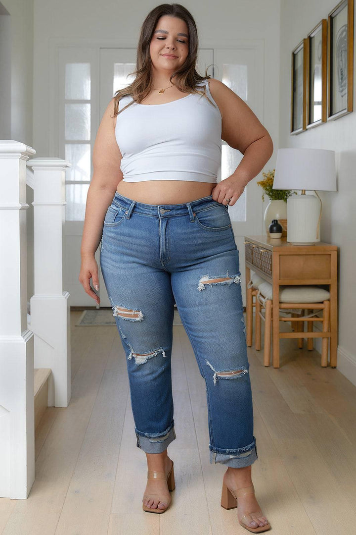 Plus Size Distressed High Waisted Straight Jeans Jeans