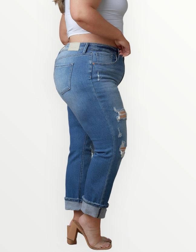 Plus Size Distressed High Waisted Straight Jeans Jeans